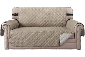 BellaHills Water Repellent Sofa Covers 2 Seater Sofa Protectors from Pets Cats Reversible Loveseat Couch Covers Non-Slip Furniture Slipcovers with Elastic Straps (Loveseat, Khaki/Beige)