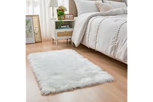 YIHAIC Falso Piel de Carnero Vellón Alfombra, Elegante De Pelo Largo Mullida Excelente Piel Sintética de Calidad Alfombra de Lana (Blanco, Rectangle 60 x 90 CM)