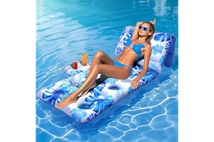HeySplash Inflatable Pool Floats, Tanning Pool Lounger With Headrest & Cup Holder, Extra Large Pool Inflatables Floaties Pool Toy Summer Beach Party Swimming Floaty Bed