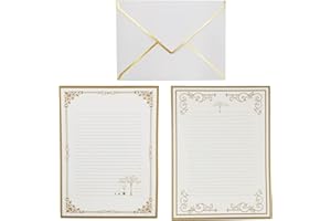 DUGYIRS 30 Pièces Enveloppes avec Bordure Dorée,Enveloppes Autocollantes à Rabat en V et 32 Pièces Papier à Lettres pour Les Invitations, Cartes de Vœux, Cartes postales, Fête(Blanc)