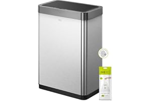 EKO Mirage X 40L Automatic Sensor Kitchen Bin, Double Recycling Bin with 2 x 20L Compartments, Soft-Close Lid and Removable Buckets, Sleek Brushed Stainless Steel