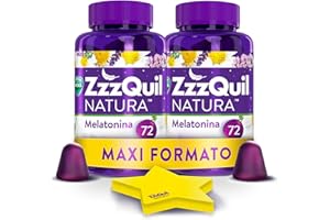 ZzzQuil Natura Integratore con Melatonina pura ed Estratti Di Valeriana Per Dormire, Camomilla e Lavanda, Maxi Formato Frutti Di Bosco 2x72 Gommose + Foglietti Adesivi Stella