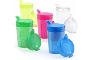 Horn Medical 5er Pack Erwachsenen Trinkhilfen 250ml Schnabelbecher PLUS 5 Deckel für Flüssigkeiten & 5 Deckel für Brei/Mus - Farbe wählbar (Bunt)