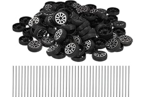 sourcing map 100pcs Toy Car Wheels, 30mmx9mm Plastic Roll and 2mmx50mm Shaft Round Rod Axles for DIY RC Car Truck Boat Helicopter Model Part, Black