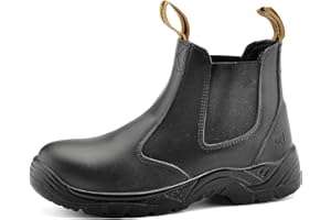 SAFETOE Water Resistant Safety Work Boots [CE Certified] - 8025 Free Sock S3 Site Safety Shoes with Lightweight Wide Fit Steel Toe Cap, Black Waterproof Slip On Dealer Work Boots for Men & Women Size