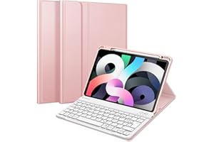 Fintie Etui na klawiaturę do iPad Air 5 2022 / iPad Air 4 2020 10,9 cala, etui ochronne z tylną obudową z TPU, uchwytem na rysik i magnetycznie zdejmowaną klawiaturą z układem QWERTZ, różowe złoto