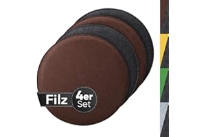 Sidorenko cómodo cojín de asiento redondo de fieltro Ø 36cm - Juego de 4 Grises I Marrón - Cojín de silla lavable para la silla Eames shell - Cómoda funda de asiento para el banco I silla
