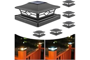 VOLISUN 4x4 6x6 Solar Post Cap Lights,Outdoor Fence Post Cap Lights,2 Modes Bright Vinyl Fence Post Solar Lights White/Black Solar Powered Deck Post Lights for Dock 6Pack Waterproof,Wooden/Vinyl Posts