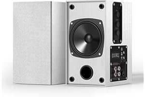 Elimavi Wired Record Player Speakers, 30W X 2 Vinyl Speakers with 4 Inch Woofer, Computer Speaker with 3.5-RCA Input for PC and Home Surround Sound, White for Wall Mounting