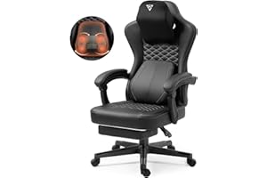 Vigosit Gaming Stuhl mit beheizter Massage Lendenwirbelstütze, Ergonomischer Gaming Computer Stuhl mit Taschenfederkissen und Fußstütze, Recliner High Back PC Stuhl für Erwachsene, schwarz