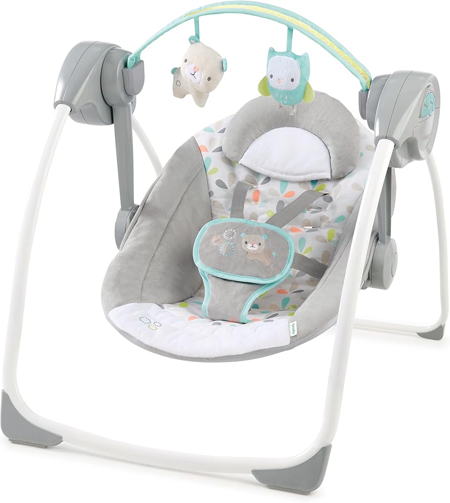 Ingenuity Comfort 2 Go Kompakt Taşınabilir 6 Vitesli Müzikli Bebek Salıncağı, Kolay Seyahat için Katlanır - Hayali Orman, 0-9 Ay