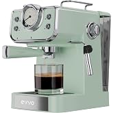 EVVO Cafetera Express Intensa Retro, 15 bares, cuerpo de acero, Espressos y Capuccinos, 950W, Doble salida, Portafiltros, Dep