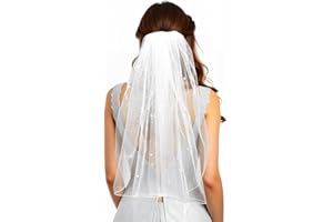 KFHENSOMR Short Wedding Bridal Veil Elegant White Wedding Veil Pearl Rhinestone Mini Bride Veils with Comb Fingertip Length Bridal Veils Accessories for Bachelorette Party Brides Women