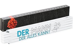 Robin Goods® Meterstab - 2 Meter Zollstock als Geschenk mit der Aufschrift 'Der Mann der Alles kann' Geschenk zum Vatertag, Weihnachten, Geburtstag (weiß - Motiv 2 - Der Mann der Alles kann)