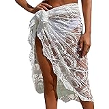 Geagodelia Copricostume Donna da Bagno Gonna da Spiaggia Estiva da Donna Bikini Cover Up Gonna in Pizzo a Vita Alta Sexy Copr