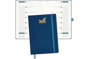 BEZEND Agenda Settimanale 2025 A5 - Programma Doppio 1 Settimana 2 Pagine - Planner 2025 con Carta da 100 g/m², Scheda Mensile, Copertina Rigida in Pelle PU - Blu Prussiano