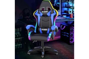 RACINGREAT Ergonomic Gaming Chair with LED Lights, Headrest, Lumbar Support, Reclining Backrest, and Adjustable Height for Adults (With Led Light, Blue)