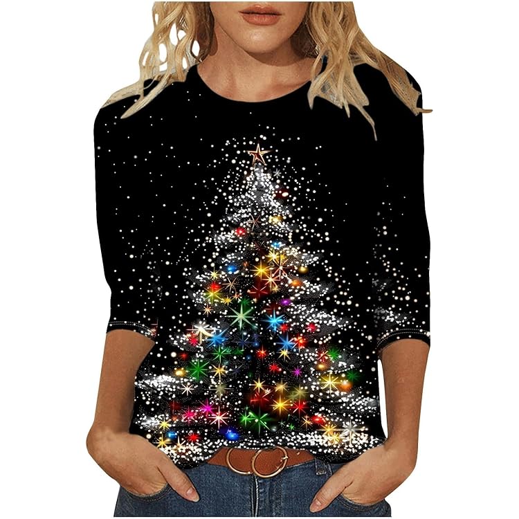 Casual Christmas Tops Yihaojia Christmas T-Shirts For Women Plus Size - Trendy Holiday Tee Casual Loose Fit Blouse Christmas Tshirts Women