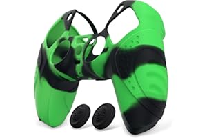 eXtremeRate PlayVital Cover Custodia per ps5 Joystick Controller Skin Silicone Antiscivolo Protettiva con Gommini Copri Levette Analogiche-Guardian Edizione,Verde Nero Mimetico