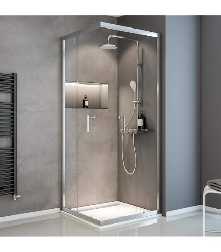 Schulte Duschkabine Kristall/Trend Eckeinstieg II – 6 Mm ESG-Glas, Chrom, Für 88,5–90,5 Cm Wannen, Schiebetür