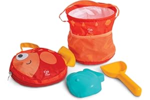Hape Kit Jeu de Plage Enfant 18 Mois et Plus - Seau Pliable, Moule à Sable, Pelle et Sac de Transport - Plage, Bac à Sable - Coordination œil-Main, Motricité - Jouet Sable Activité Plein air