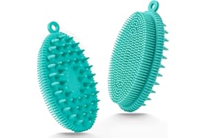 RAMPULA Exfoliating Silicone Body Scrubber, Upgrade All in One Bath & Shampoo Brush, Gentle Spa Massage Bristles for Use in Shower, Head Scrubber, Scalp Massager Brush for Wet and Dry, Silicone Loofah (Green)