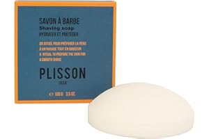 Plisson - Savon à Barbe Traditionnel - Base 100% Naturelle, Sans Dioxyde de Titane - Mousse à Raser, Parfum Cèdre et Santal - Fabrication Française - 100 gr