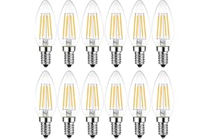LVWIT E14 Candle LED Lamp for Chandelier, 470 lm, E14 Bulb Candle Shape 4 W Replaces 40 Watt, 2700 K Warm White, Filament Filament Lamp, Glass, Not Dimmable (Pack of 12)