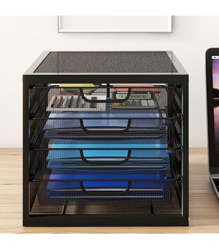 Mind Reader 7-Tier Paper Tray, Desktop Organizer, File Storage, Office, Metal Mesh, 11.75\ L x 13.75\ W x 18\ H, Black