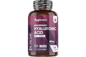 WEIGHTWORLD Hyaluronic Acid Supplement 600mg (500-700 KDA) - 120 Capsules - 4 Months Supply - Vegan High Strength Hyaluronic Acid Capsules - for Women & Men