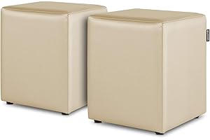 HAPPERS Pack 2 Puff Cubo Polipiel para Salón o Dormitorio Crudo