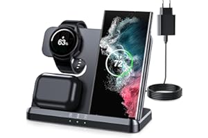 CAVN Kabelloses Ladegerät Kompatibel mit Samsung Ladestation 3 in 1, Wireless Charger für Galaxy Watch 6 classic/6/5 Pro/5/4 2/Buds/2/Pro, Galaxy S24/S24+/S23/S22/S21/S20/Z Flip 5/4/3/Fold 5/4/3/2