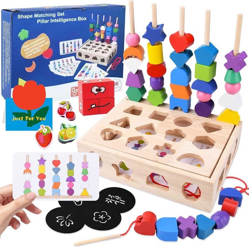 TEGOVE Jeux Montessori Enfant,4 en 1 Empilable y Enfiler Jouet,Jeux Montessori 2 3 4 Ans,Jouets Montessori à Empiler et de Tri 1 2 3 Ans,Jouet Enfant Cadeau Fille Garcon 2 3 4 5 Ans