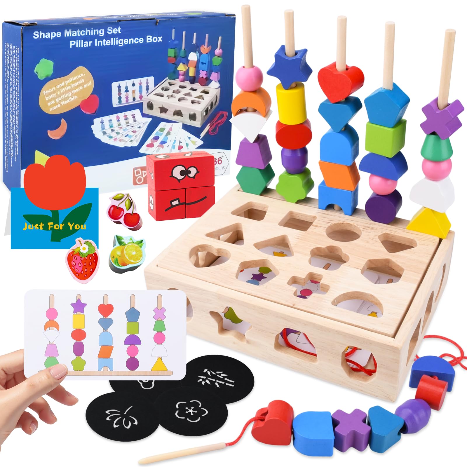 TEGOVE Jeux Montessori Enfant,4 en 1 Empilable y Enfiler Jouet,Jeux Montessori 2 3 4 Ans,Jouets Montessori à Empiler et de Tri 1 2 3 Ans,Jouet Enfant Cadeau Fille Garcon 2 3 4 5 Ans - 1
