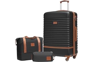 COOLIFE Suitcase Set 3PC - 28" Lightweight ABS Hard Shell Luggage + Travel Bag， Large Suitcase with 360° Wheels, TSA Locks for Family Travel, Cruise & Long Trips Black/Brown