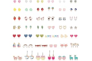 JeweBella 42 Paia Piccoli Orecchini per Ragazze Bambini Donna Anallergici Orecchini Acciaio Chirurgico 316L Set Orecchini Assortiti Animali Fiore Multicolore Orecchini Regali Ragazze Bambini