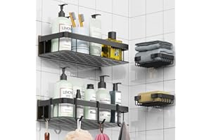 WARMTUYO 2 Stück Duschregal Duschablage Ohne Bohren, Duschkörbe Ablagen Wandablage, Duschkorb Badregal Badezimmer Regal Selbstklebend oder Stanzen,Space Aluminium,Rostfrei,mit 2 Stück Seifenschale