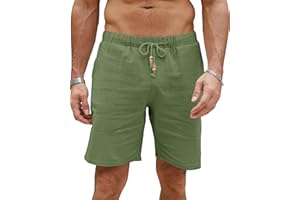 LVCBL Krótkie spodenki męskie, lniane, lekkie spodenki letnie, spodnie rekreacyjne z kieszeniami