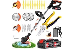 CONPOM Debroussailleuse Electrique sans Fil 21V 2.0Ah ， 2 Batterie et3 Types De Lames, Coupe Bordure sans Fil avec Batterie ，Debrouissalleuses Batterie Convient pour tondre Les Jardins