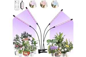 Edencomer Pflanzenlampe LED Vollspektrum, Pflanzenlicht mit 4/8/12H Timer, 10 Helligkeit, 3 Lichtmodi, 4 Köpfe Wachstumslampe, Energieeffizienter Pflanzenlicht mit 360° Schwanenhals und Ständer