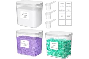 ‎LIFEWIT Lifewit 3-Pakiet Pojemnik na Kapsułki do Prania z Etykietami i Łyżkami, Pojemnik na Proszek do Prania z Otwartą Pokrywą, Organizacja Pralni i Przechowywanie Detergentów, Koralik, Wzmacniacz Zapachu