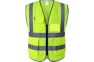 HPHST Kamizelka odblaskowa dla mężczyzn i kobiet, wysoka widoczność, kamizelka rowerowa z zamkiem błyskawicznym, kamizelka odblaskowa, żółta