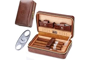 M TIME C CLUB Burgundy Leather Cigar Case with Accessories - Holds 4 Cigars, Cigar Cutter and Humidor, for Dad on Father's Day or Birthday