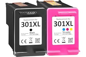 Sunnieink 301XL Wymienne wkłady atramentowe do 301 czarny i trójkolorowy wkład, kompatybilny z drukarkami DeskJet 1000 1050 2050 2510 2540 Envy 4500 4502 5530 OfficeJet 2620 4630 (2-Pack)