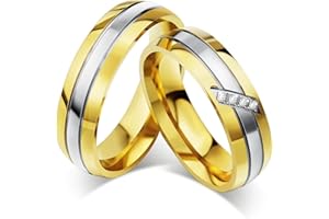 ANAZOZ Alliance Homme Femme 2PCS Set Acier Inoxydable 6MM Plaqué Or Zirconium Couple Bague Mariage Couple
