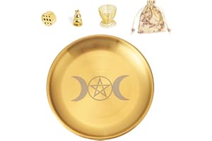 ‎BEYLAB BEYLAB Triple Goddess Messing 5 in 1 Räucherstäbchenhalter mit Aufbewahrungstasche 14cm Räucherschale für jedes Räucherwerk, Räucherstäbchen, Palo Santo Halter, Weißer Salbei, Räucherkegel (Gold)