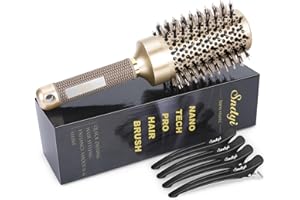 Sndyi Cepillo de Pelo Redondo, Cepillo de Cerdas de Jabalí, Cepillo Redondo para Secar, Peinar, Rizar y Alisar - 53mm