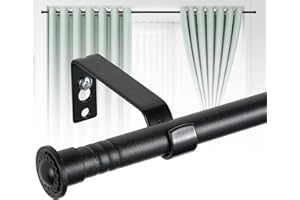 Harrms 16mm Curtain Poles for Eyelet Curtains, Matt Black Voile Curtain Pole 76-116cm, Curtain Rod Metal with Adjustable Brackets and Cap Finials for Bedroom, Living Room