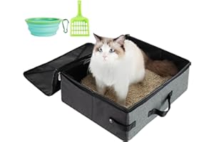 HiCaptain Caja de arena de viaje para gatos con tapa y asa, transportador de arena plegable portátil estándar para gatos (L, negro/gris)