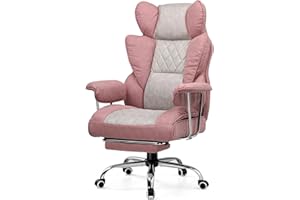 LUCKRACER Gaming Chair, Executive Office Chair Ergonomic Computer Chairs with footrest, Spring Lumbar Support, Height Adjustable 360°-Swivel Reclining PU for Home Office or Gaming,Pink